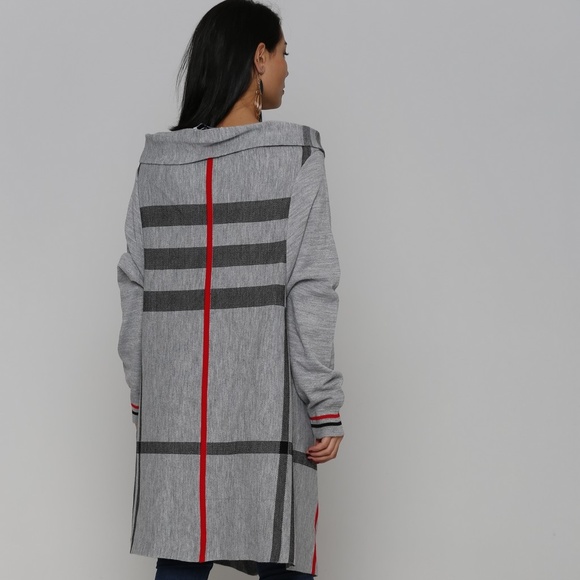 SALE Gray plaid single button cardigan - Picture 2 of 3